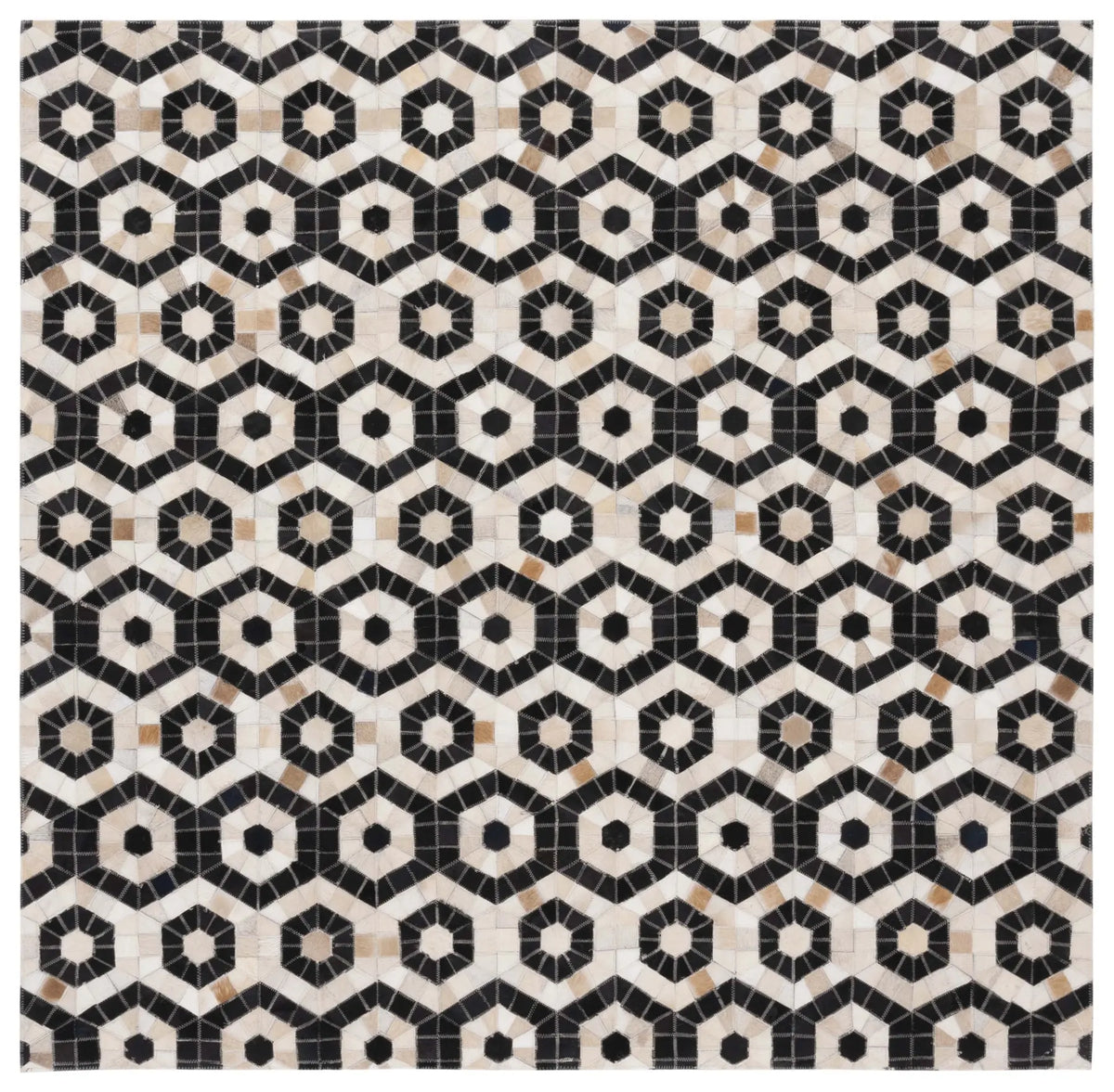 Safavieh Studio Leather 6'-0" x 6'-0" Rug in Black / Beige