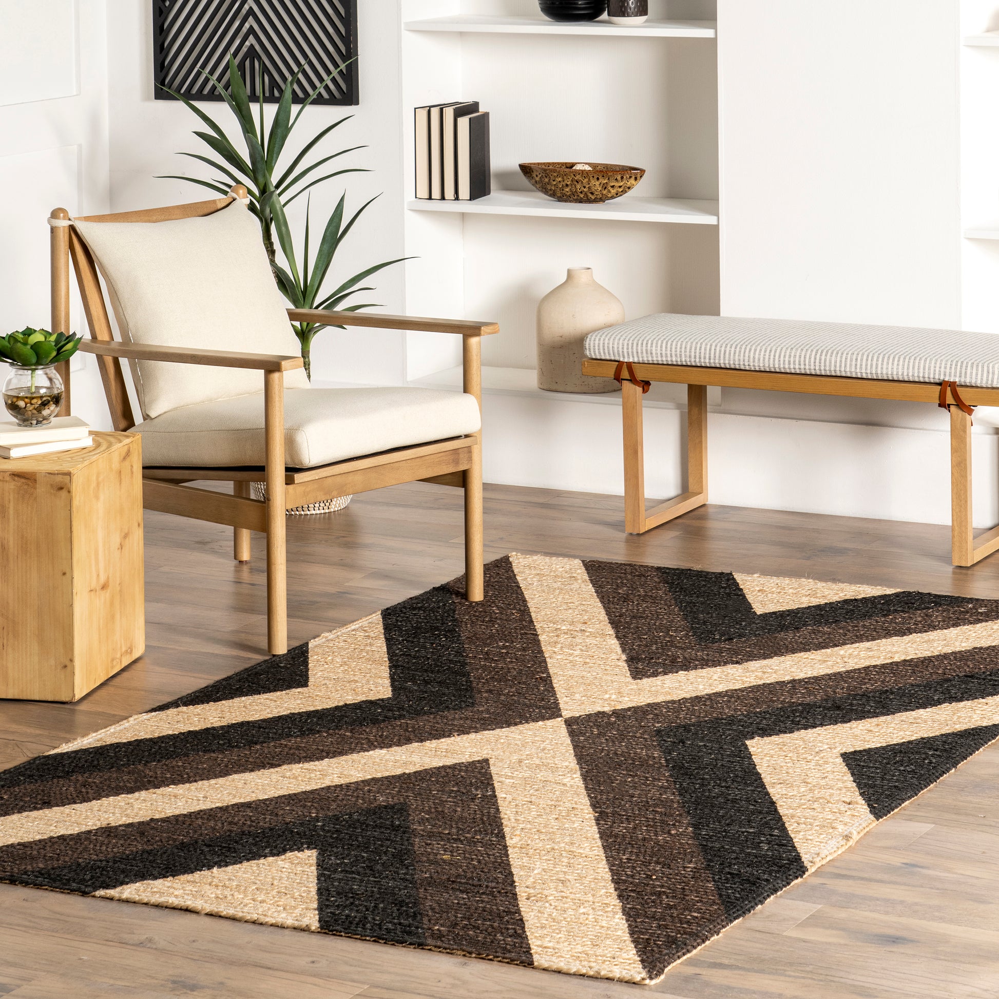 Nuloom Bretta Geometric Braided Svgn06A Black Area Rug