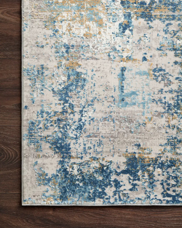 Loloi Sienne Sie-06 Grey / Blue Rugs - corner on wood