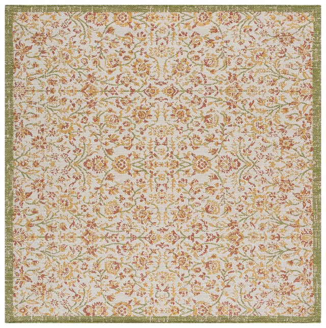 Safavieh Courtyard 6'-7" x 6'-7" Rug in Green Ivory / Red Yellow