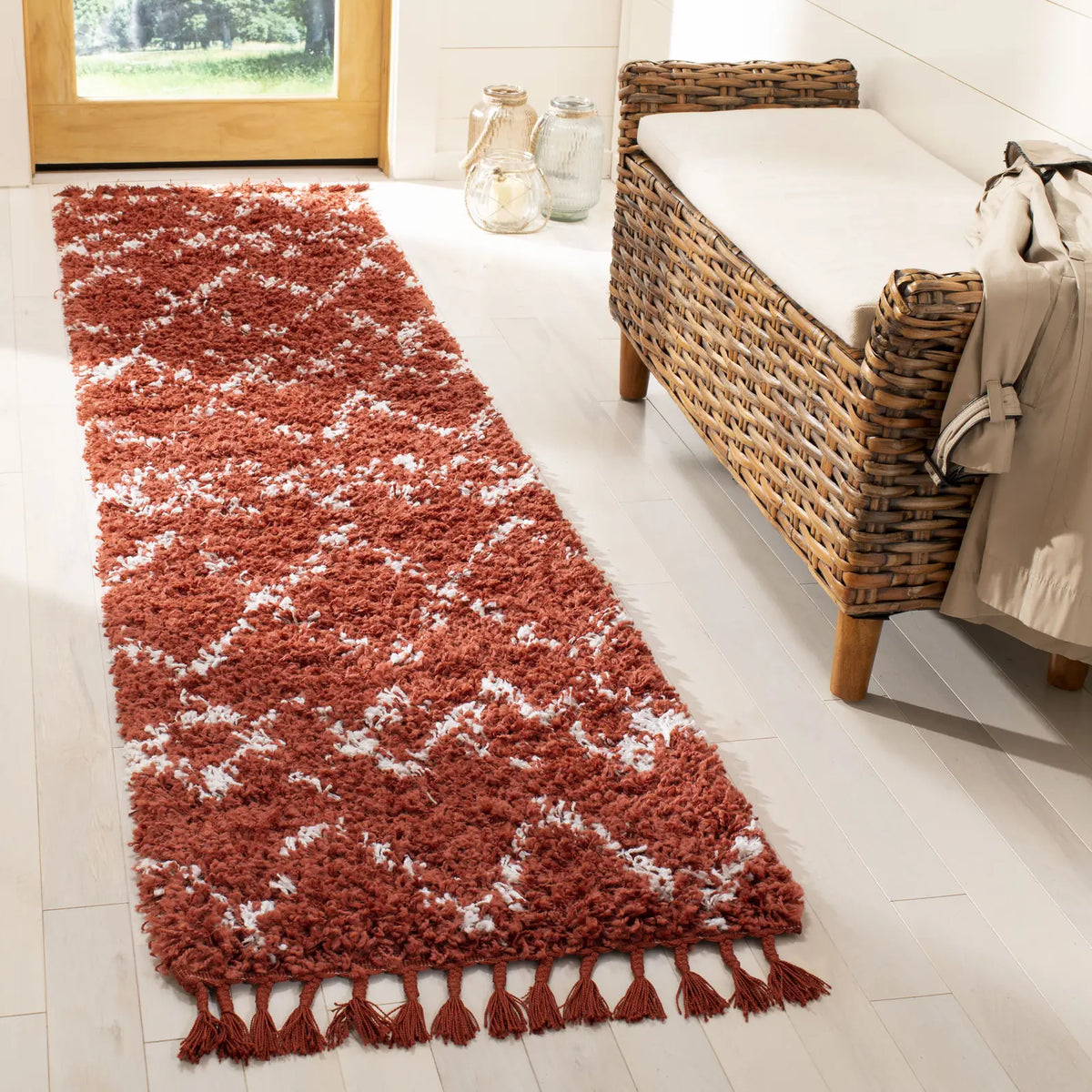 Safavieh Pro Lux Shag 400 2'-0" x 8'-0" Rug in Rust / Creme