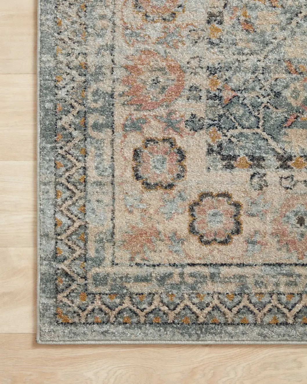 Loloi Jocelyn Joc-04 Sky/Multi Rugs - corner on wood