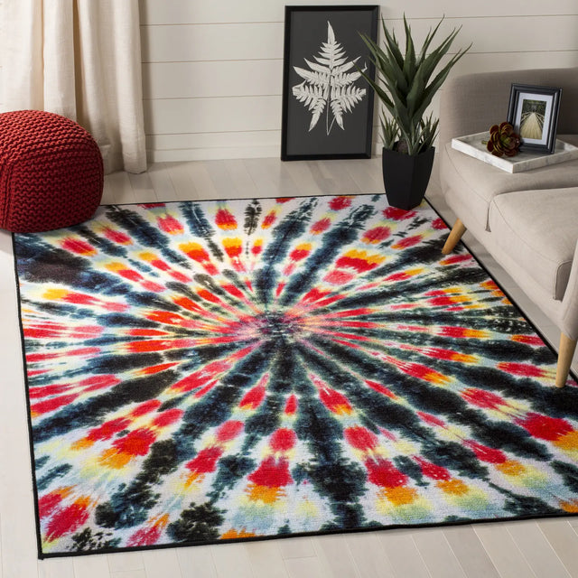 Safavieh Paint Brush 4'-4" x 6'-0" Rug in Black / Coral