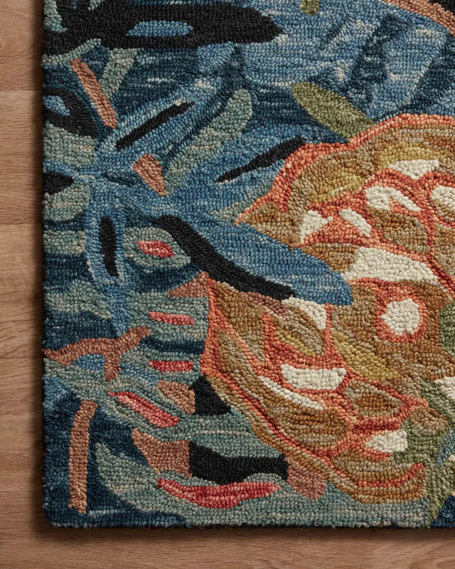 Loloi Belladonna Blm-02 Black/Fiesta Rug - corner on wood