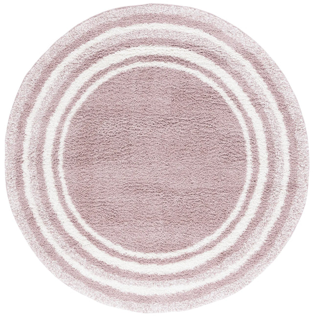 Safavieh Border & Stripe Shag 200 6'-7" x 6'-7" Rug in Pink / Ivory