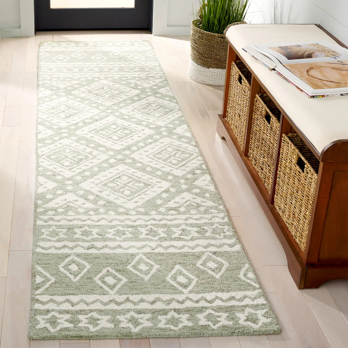 Safavieh Micro-Loop 2'-3" x 9'-0" Rug in Sage / Ivory