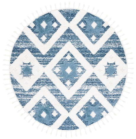 Safavieh Moroccan Tassel Shag 6'-7" x 6'-7" Rug in Blue / Ivory