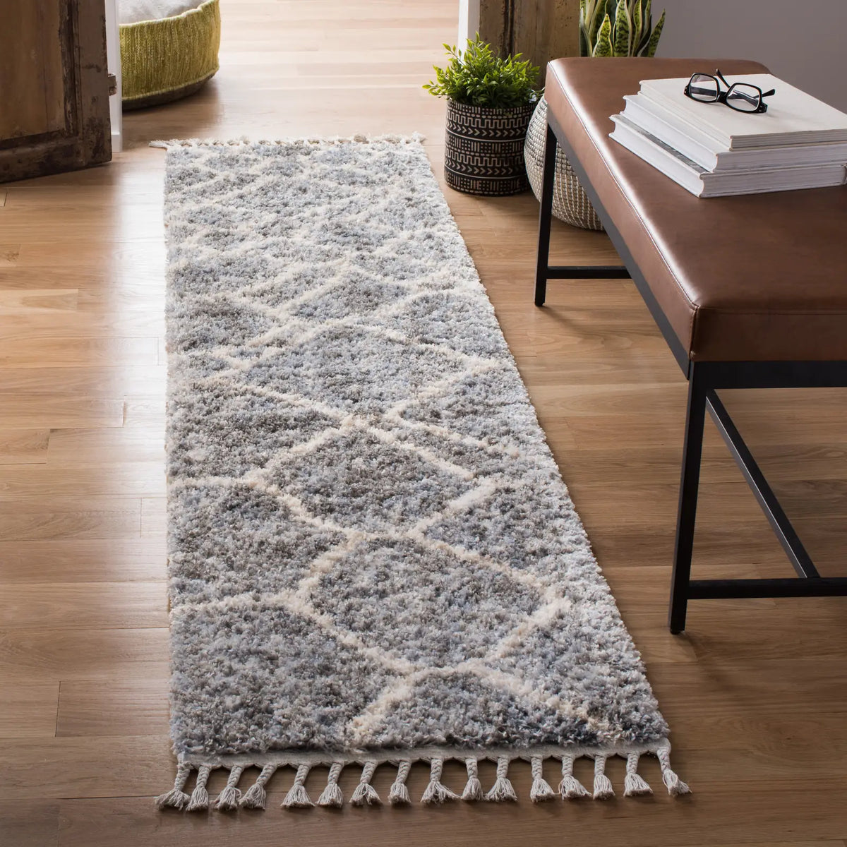 Safavieh Berber Fringe Shag 2'-0" x 8'-0" Rug in Grey / Cream