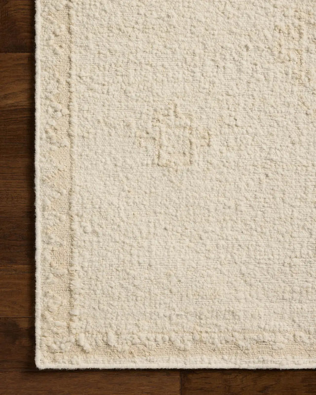 Loloi Alara ALR-02 Traditional Hand Woven Ivory, Natural Rug - corner on wood