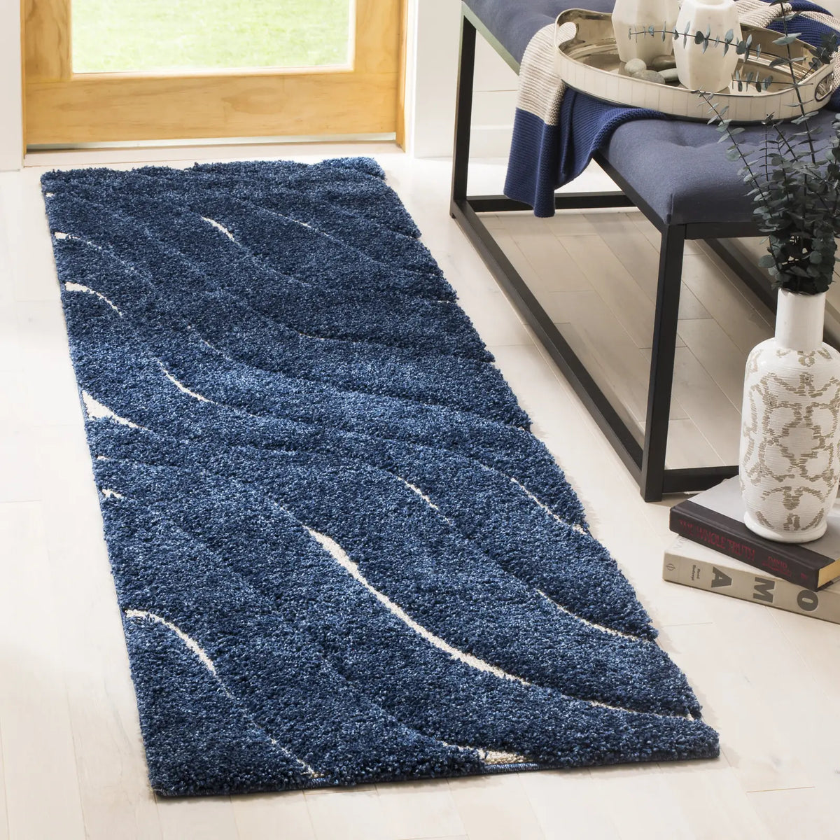 Safavieh Florida Shag 2'-3" x 11'-0" Rug in Dark Blue / Cream