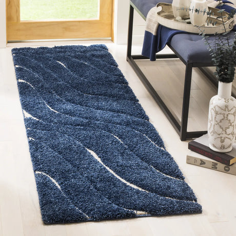 Safavieh Florida Shag 2'-3" x 11'-0" Rug in Dark Blue / Cream