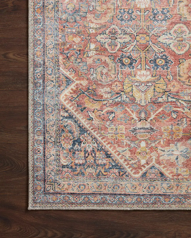 Loloi Adrian Adr-02 Rust/Denim Rug - corner on wood
