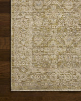 Loloi Elora ELR-05 Traditional Power Loomed Moss, Clay Rug - corner on wood