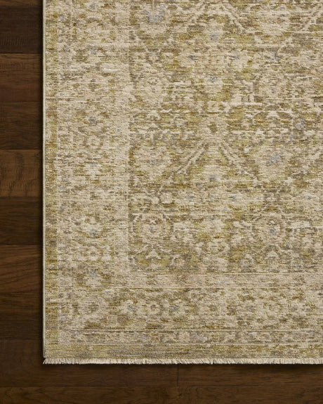 Loloi Elora ELR-05 Traditional Power Loomed Moss, Clay Rug - corner on wood