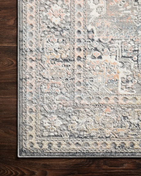 Loloi Lucia Luc-01 Grey / Sunset Rugs - corner on wood