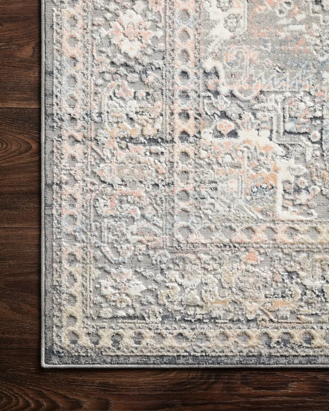 Loloi Lucia Luc-01 Grey / Sunset Rugs - corner on wood