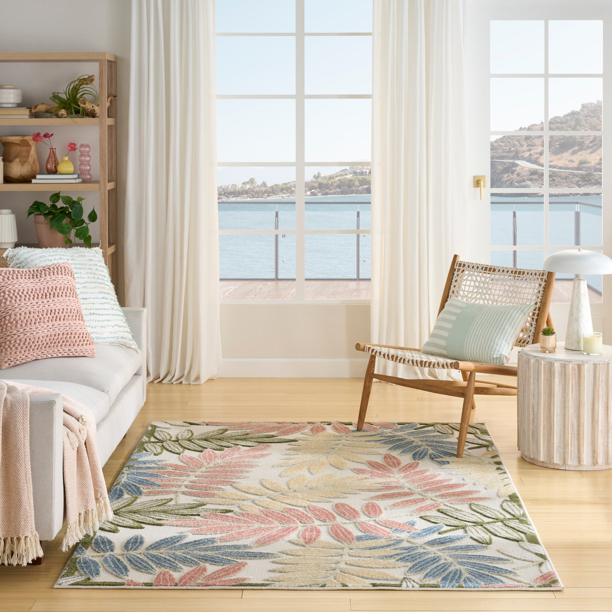 Nourison Aloha ALH18 Machine Made Ivory, Rose Rug