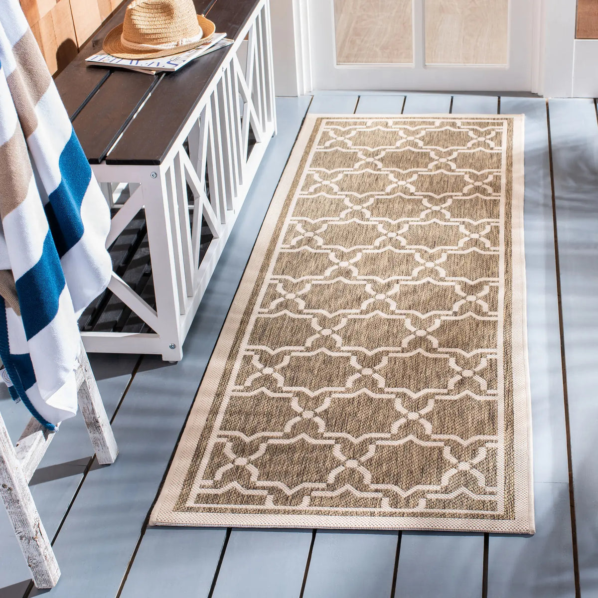 Safavieh Courtyard 2'-3" x 10'-0" Rug in Brown / Bone