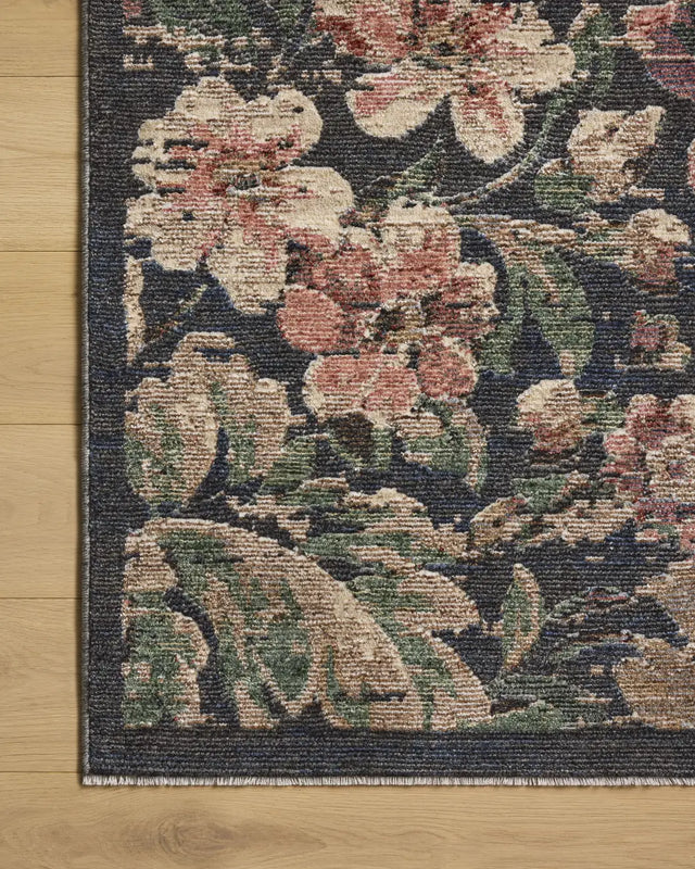 Loloi Winchester WNC-07 Traditional Power Loomed Midnight, Blush Rug - corner on wood