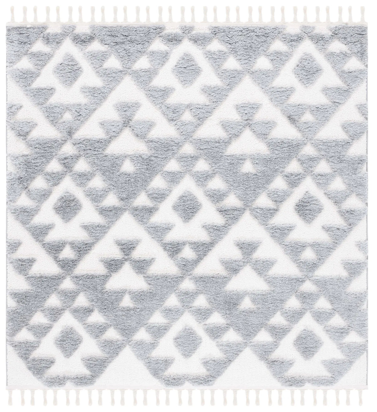 Safavieh Moroccan Tassel Shag 6'-7" x 6'-7" Rug in Grey / Ivory