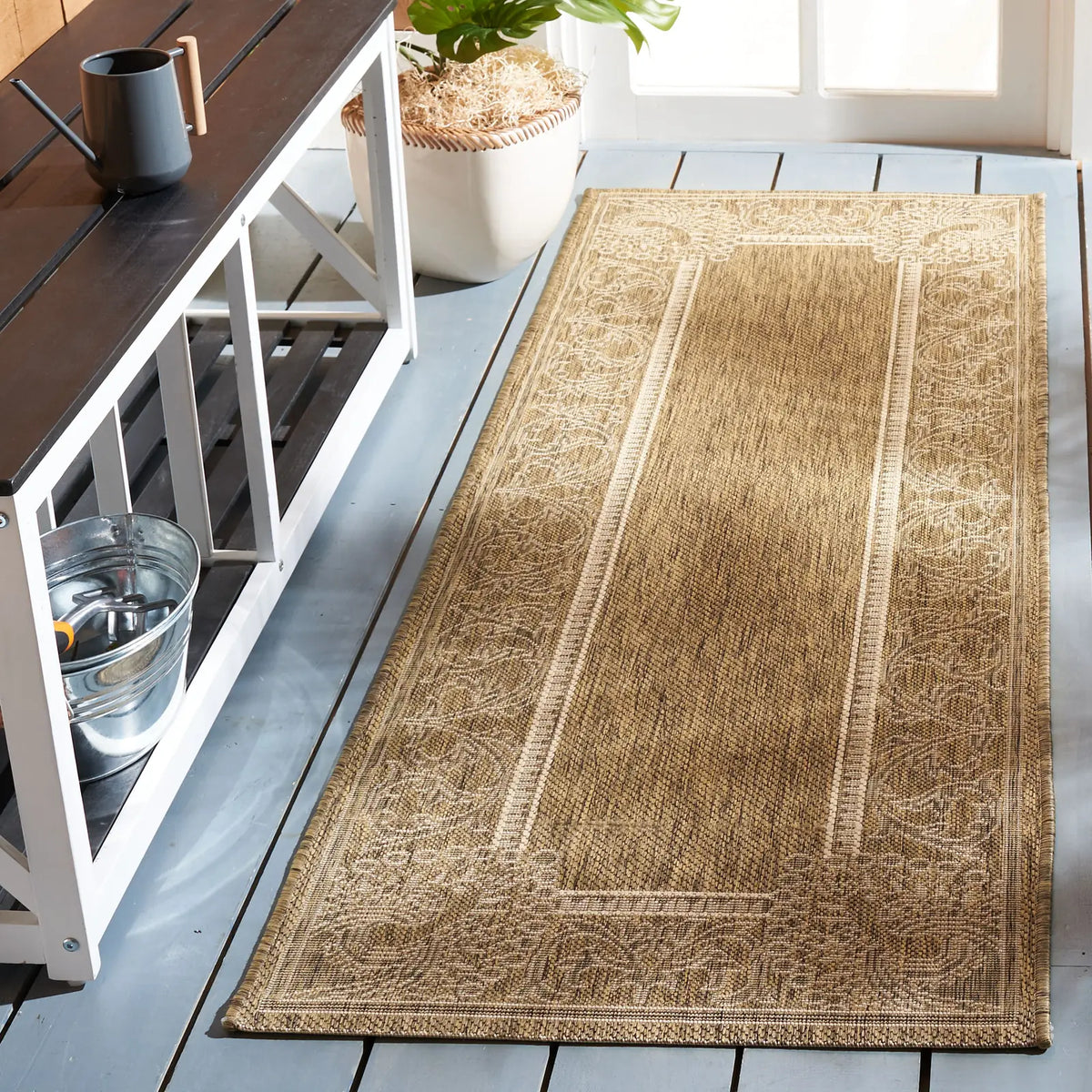 Safavieh Courtyard 2'-3" x 12'-0" Rug in Brown / Natural