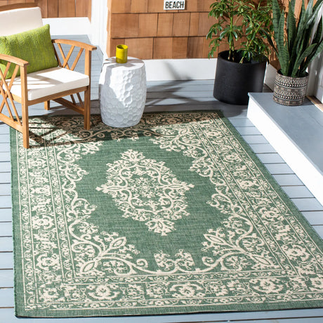 Safavieh Courtyard 4'-0" x 5'-7" Rug in Dark Green / Beige