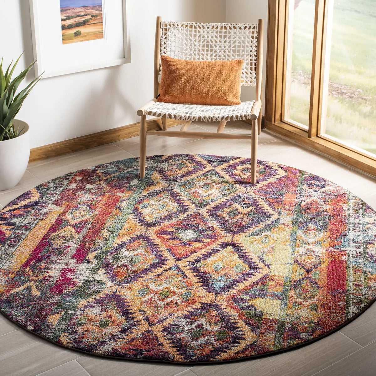 Safavieh Monaco 6'-7" x 6'-7" Rug in Purple / Orange