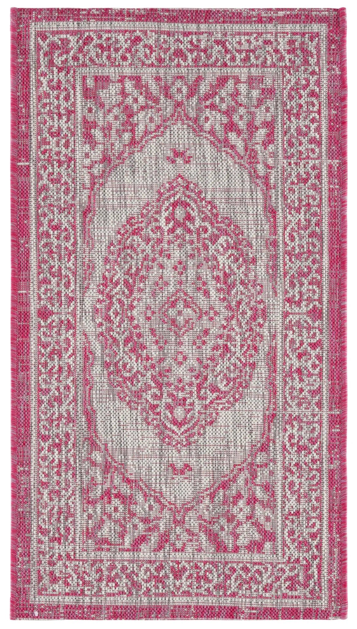 Safavieh Courtyard 2'-0" x 3'-7" Rug in Light Grey / Fuchsia