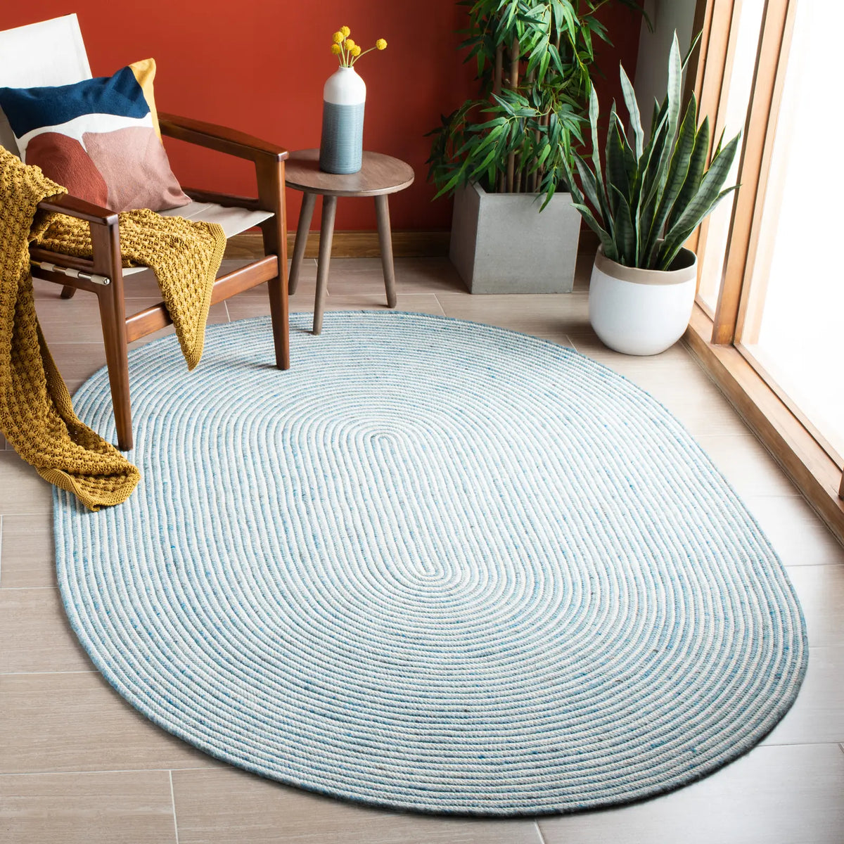 Safavieh Braided 5'-0" x 7'-0" Rug in Blue / Ivory