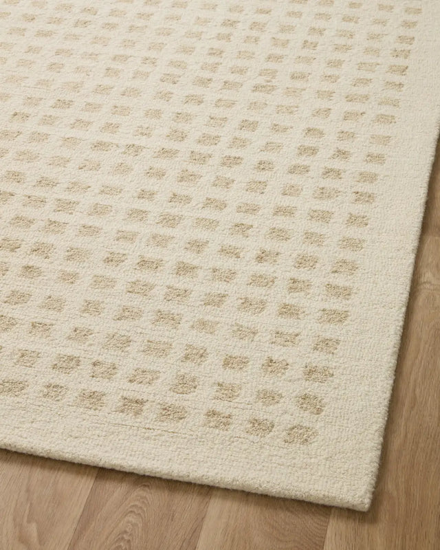 Chris Loves Julia x Loloi Polly POL-01 Ivory / Natural Rug - angled corner on wood