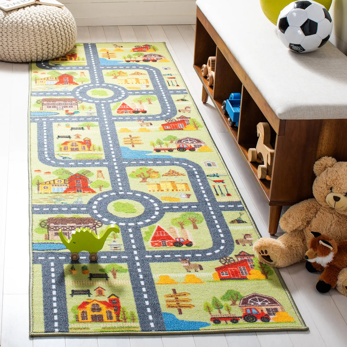 Safavieh Kids Playhouse 200 2'-2" x 6'-0" Rug in Light Green / Dark Grey