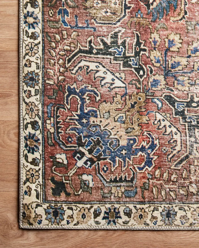 Chris Loves Julia x Loloi Jules 1-Jul Merlot / Multi Rug - corner on wood