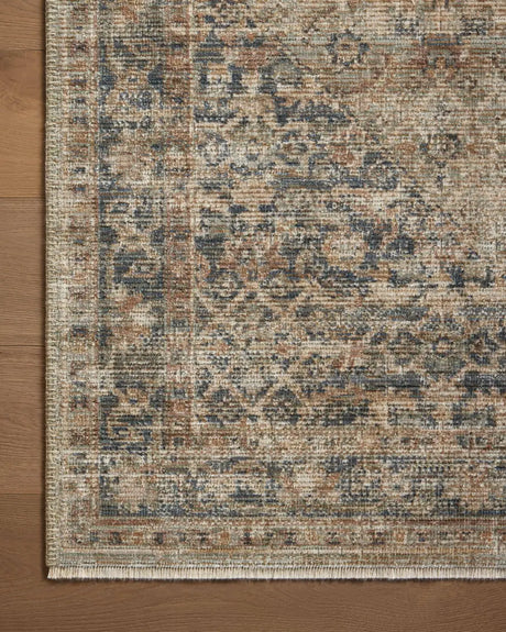 Loloi Heritage Her-08 Sage/Navy Rug - corner on wood