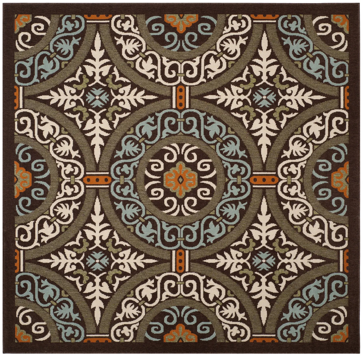 Safavieh Veranda 6'-7" x 6'-7" Rug in Chocolate / Aqua