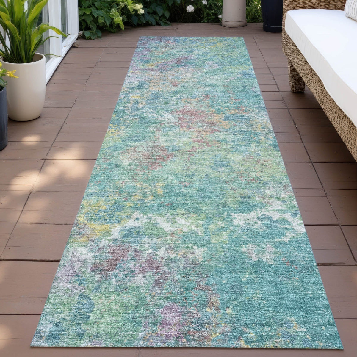 Addison Chantille ACN2166 Abstract Machine Made Transitional Teal Rug