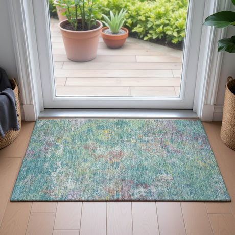 Addison Chantille ACN2166 Abstract Machine Made Transitional Teal Rug