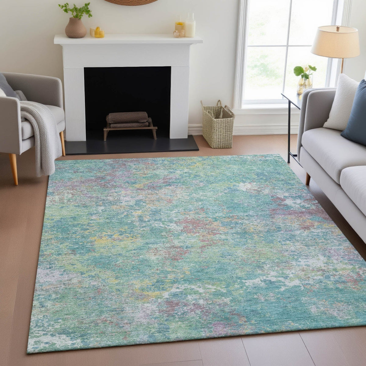 Addison Chantille ACN2166 Abstract Machine Made Transitional Teal Rug