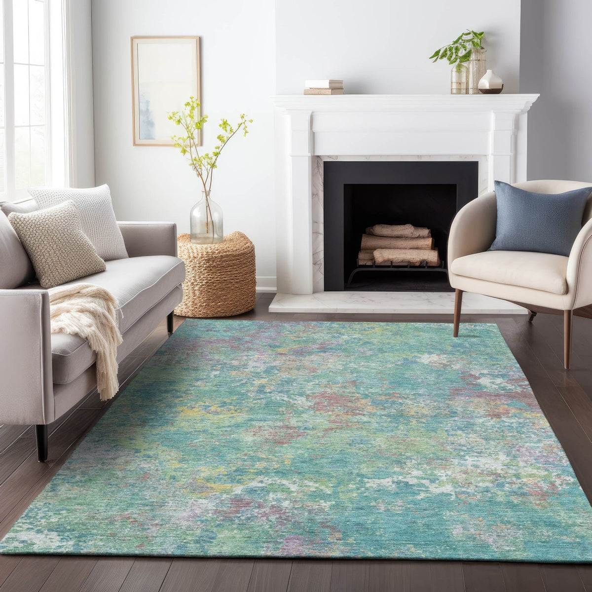 Addison Chantille ACN2166 Abstract Machine Made Transitional Teal Rug