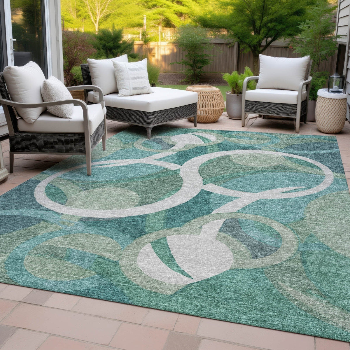 Addison Chantille ACN2167 Geometric Machine Made Transitional Teal Rug