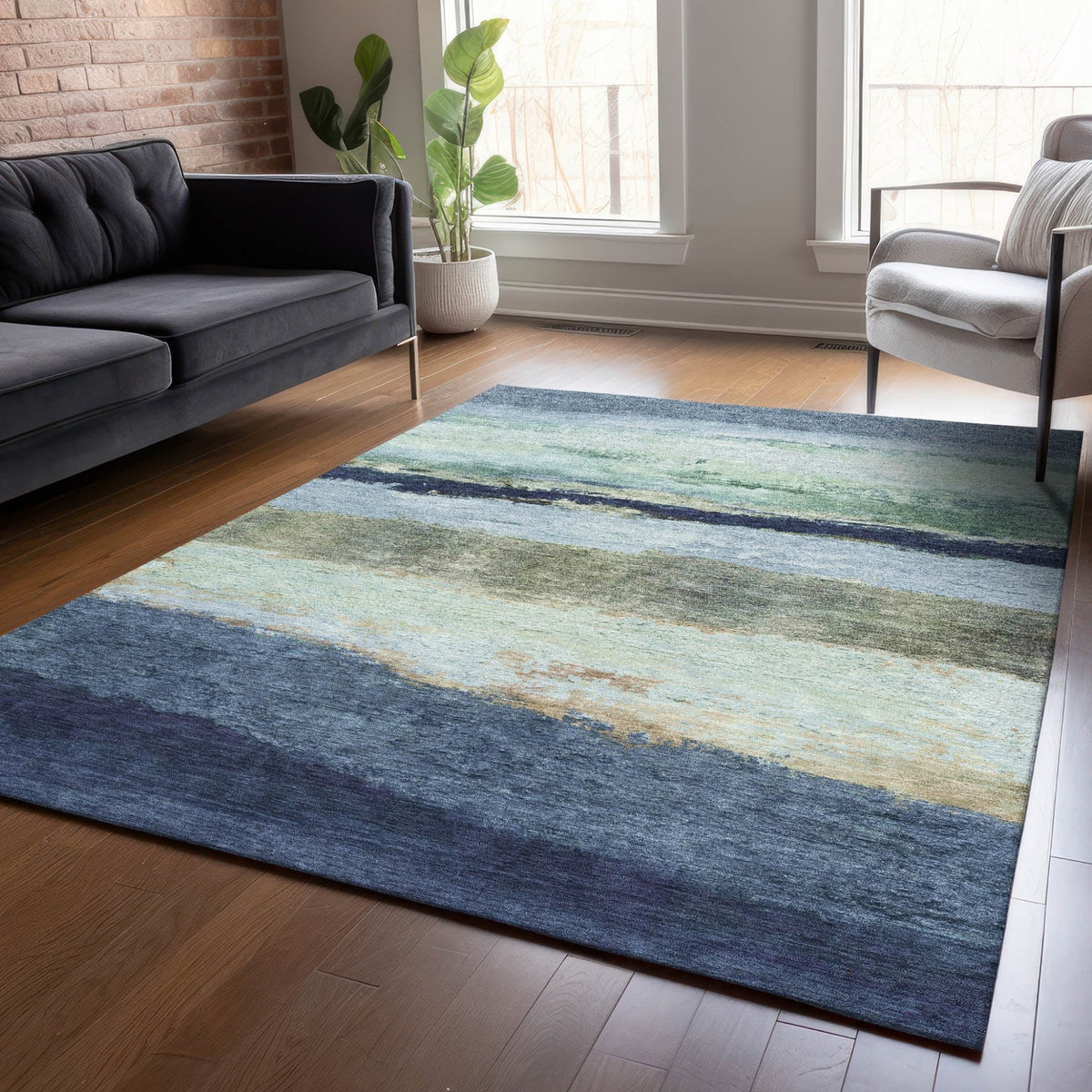 Addison Chantille ACN2169 Stripes Machine Made Transitional Denim Rug