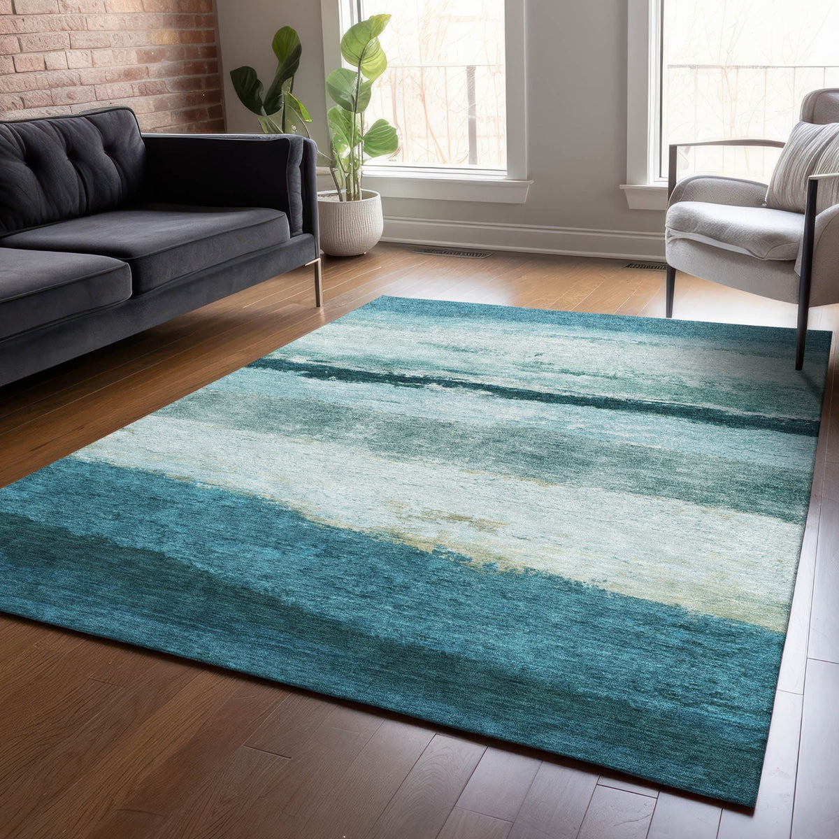 Addison Chantille ACN2169 Stripes Machine Made Transitional Teal Rug