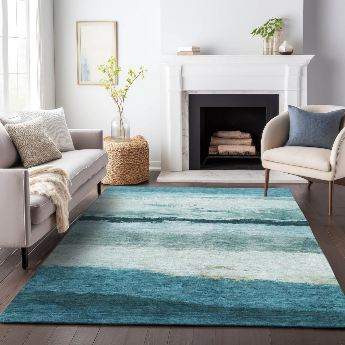 Addison Chantille ACN2169 Stripes Machine Made Transitional Teal Rug