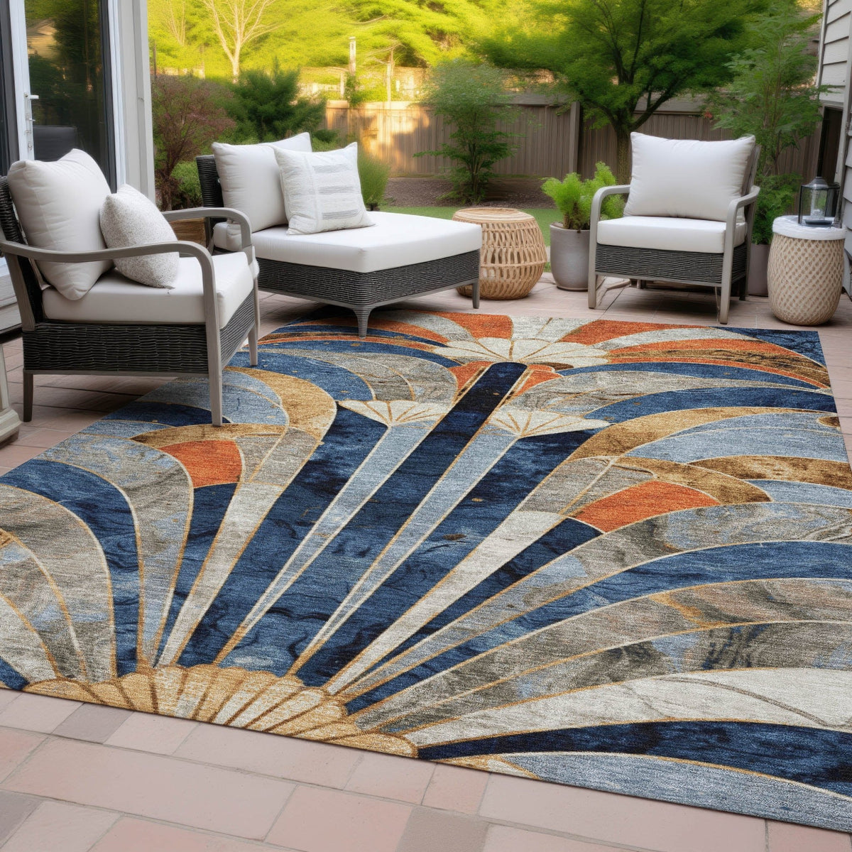 Addison Chantille ACN2177 Geometric Machine Made Transitional Navy Rug