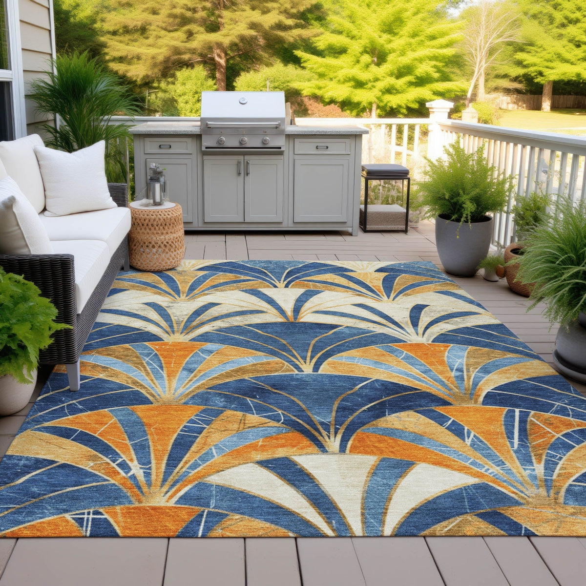 Addison Chantille ACN2178 Geometric Machine Made Transitional Blue Rug