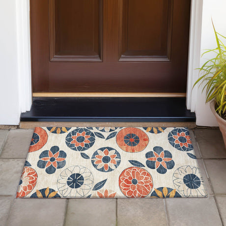 Addison Chantille ACN2179 Floral Machine Made Transitional Beige Rug