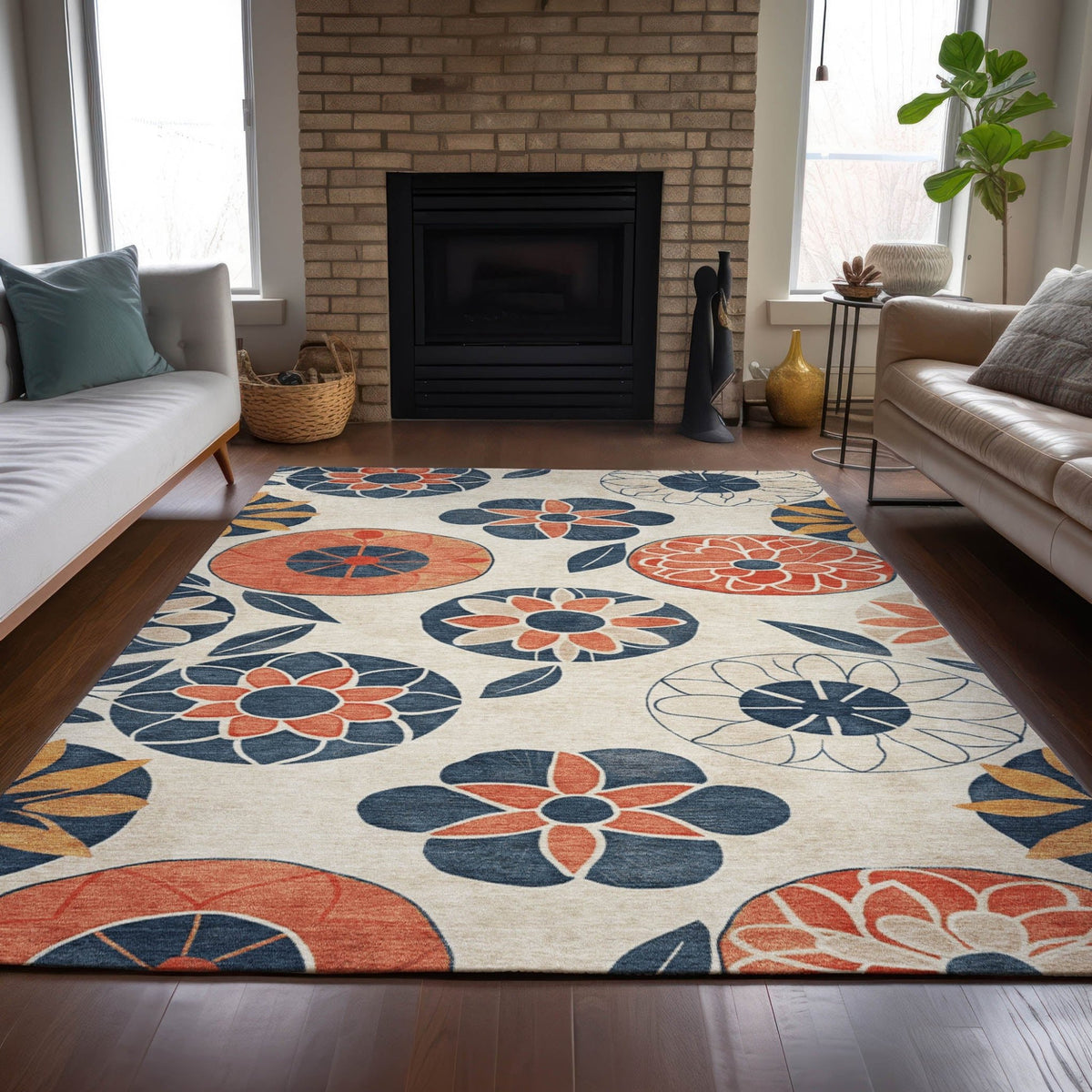 Addison Chantille ACN2179 Floral Machine Made Transitional Beige Rug