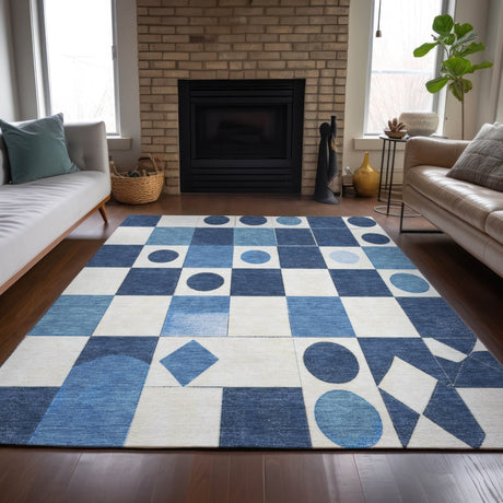 Addison Chantille ACN2181 Geometric Machine Made Transitional Blue Rug