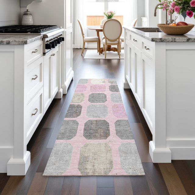 Addison Chantille ACN2182 Geometric Machine Made Transitional Pink Rug