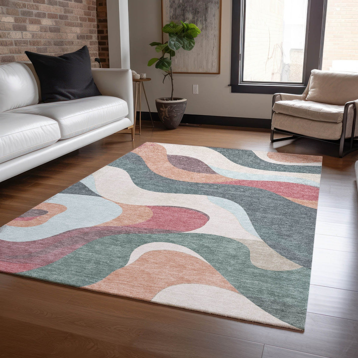 Addison Chantille ACN2186 Swirls Machine Made Transitional Coral Rug