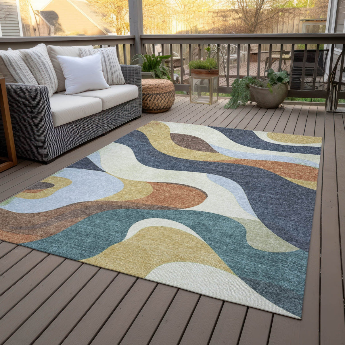 Addison Chantille ACN2186 Swirls Machine Made Transitional Gold Rug